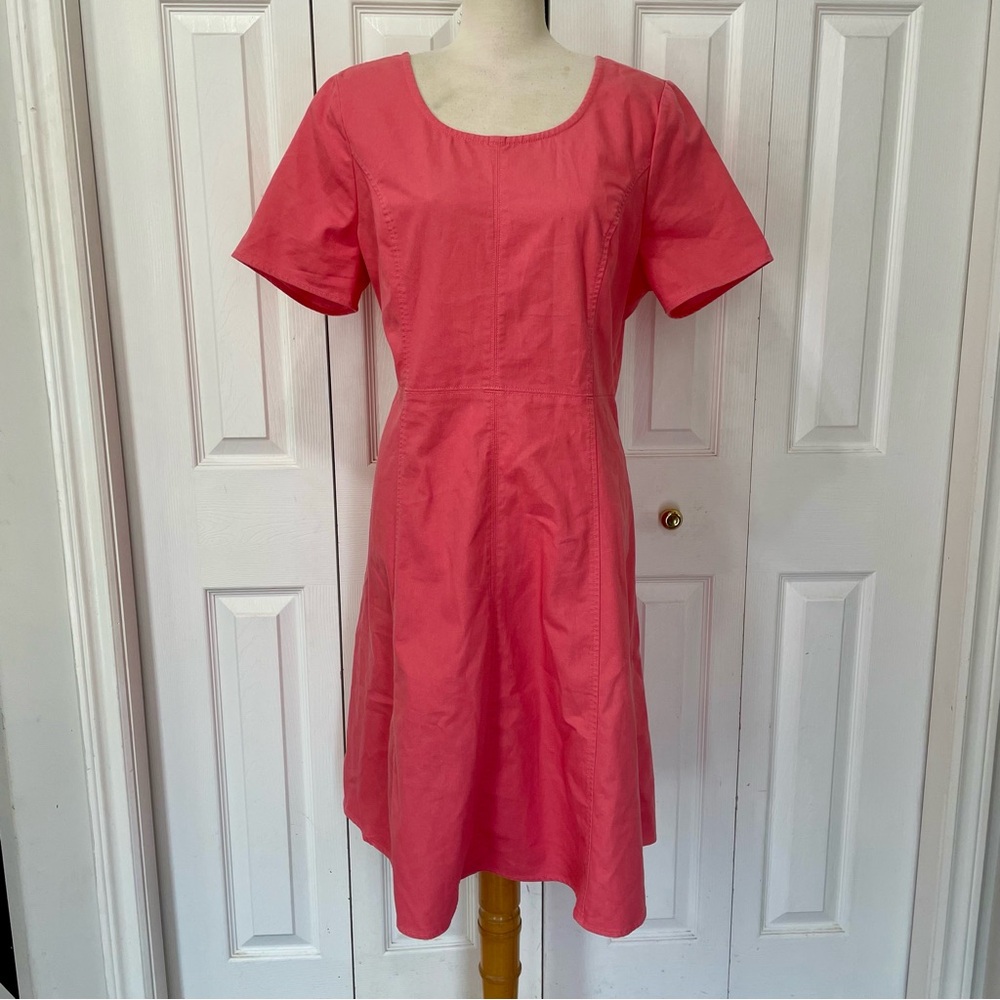 Denim and Company Chic Pink Coral Fit and Flair Jean Dress Size 16
